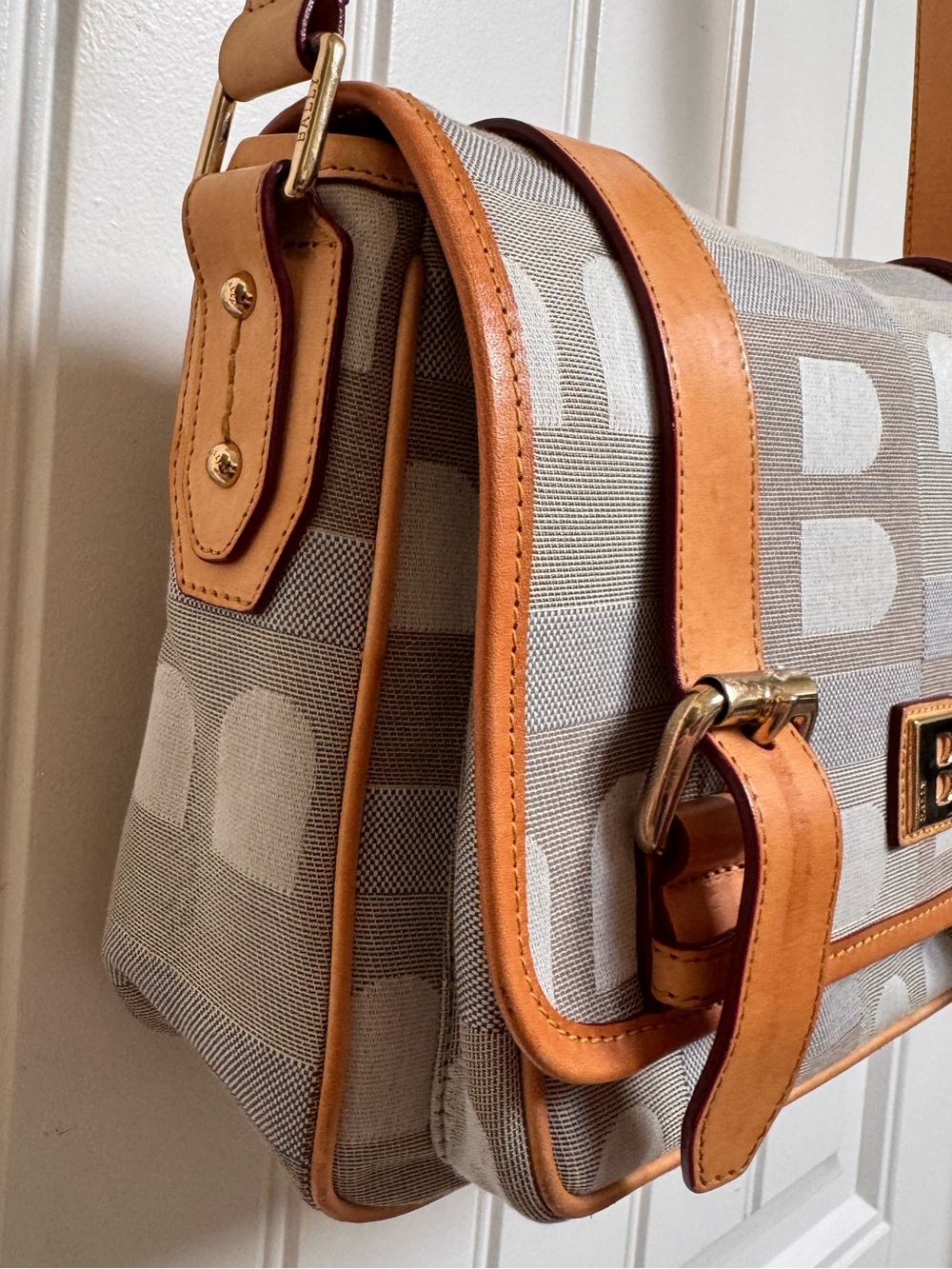 Y2K Bally Signature B-Monogram Canvas Satchel Shoulder bag with Leather Trim - Picture 5 of 9